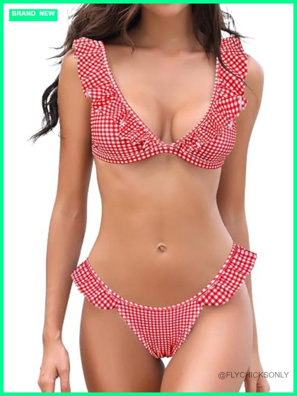 Ruffled Flounce Bikini Set with Adjustable Straps - Two Piece Swimsuit
